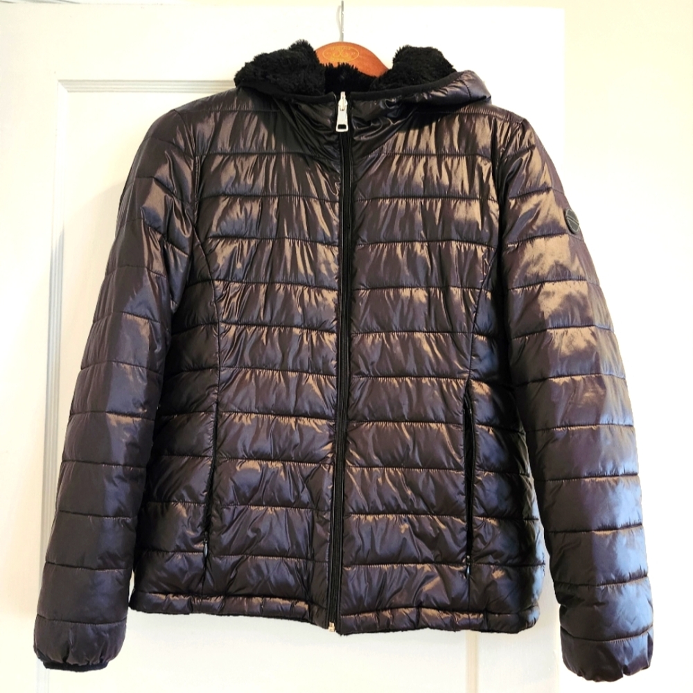 Andrew Marc Black Puffer Jacket with Glossy Finish